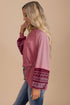 Contrast Print Striped Raglan Crew Neck Loose Long Sleeve Top
